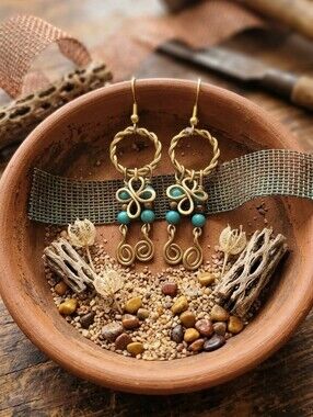 Gold-Tone Turquoise Dangle Earrings - Women Jewelry